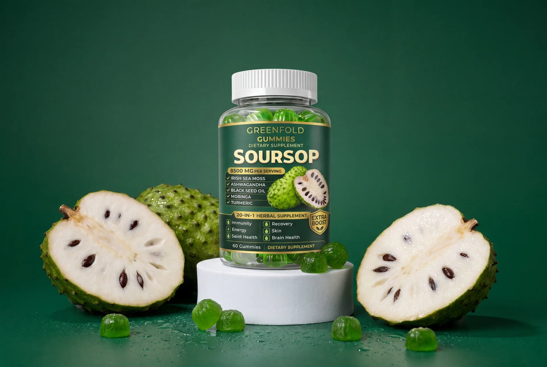Greenfold Health Soursop Gummies bottle